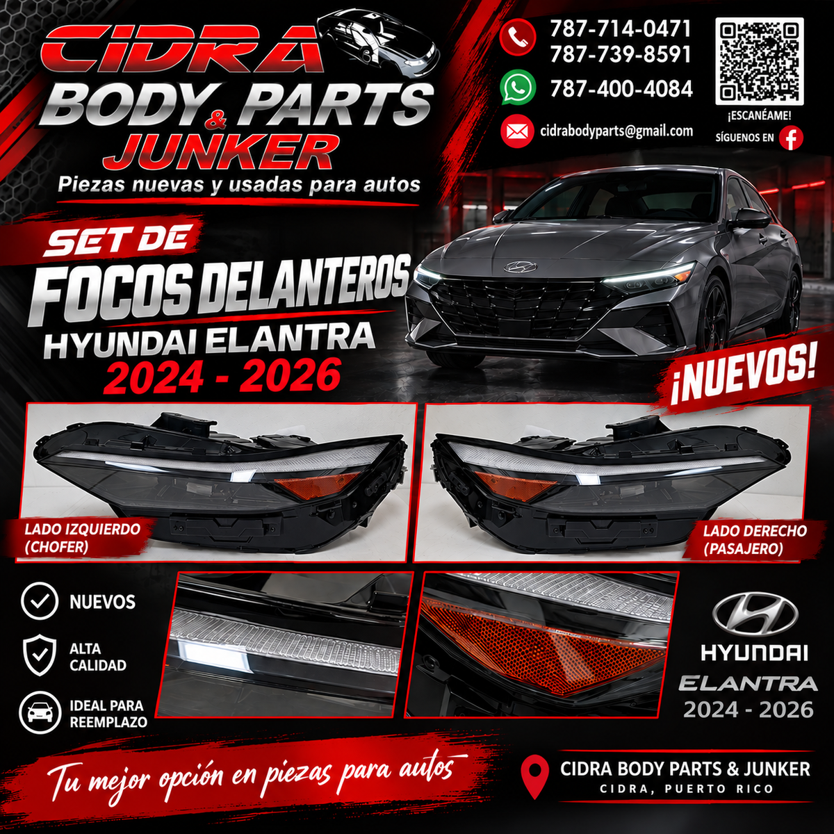 SET DE FOCOS DELANTEROS ELANTRA 2024-2026